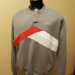 Adidas Sweatshirt Crew Neck Snaps Gray XL Vintage